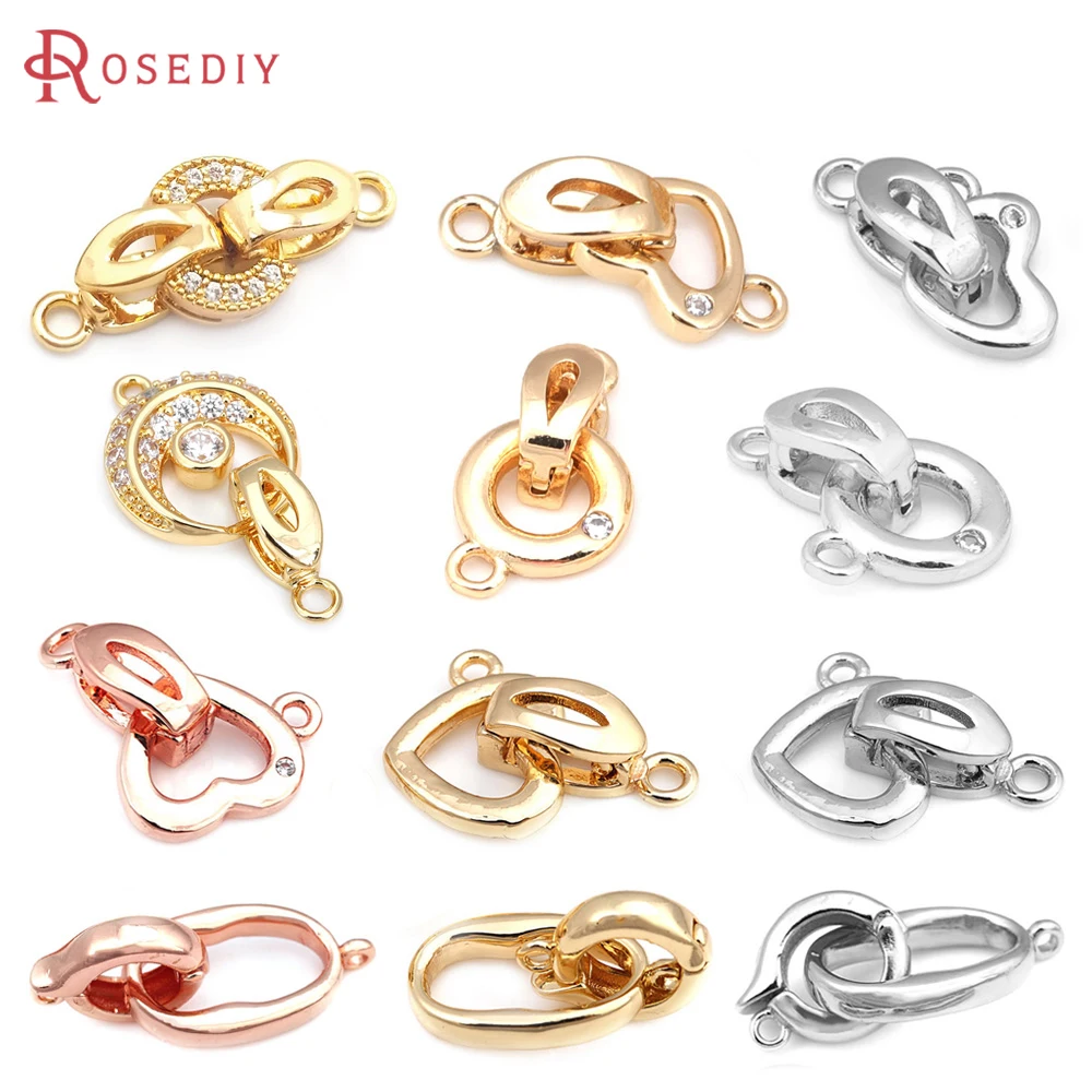 

4 Sets 18K Gold Color Brass and Zircon Round Heart Connector for Necklaces Bracelet Clasps Jewelry Making Supplies Diy Findings