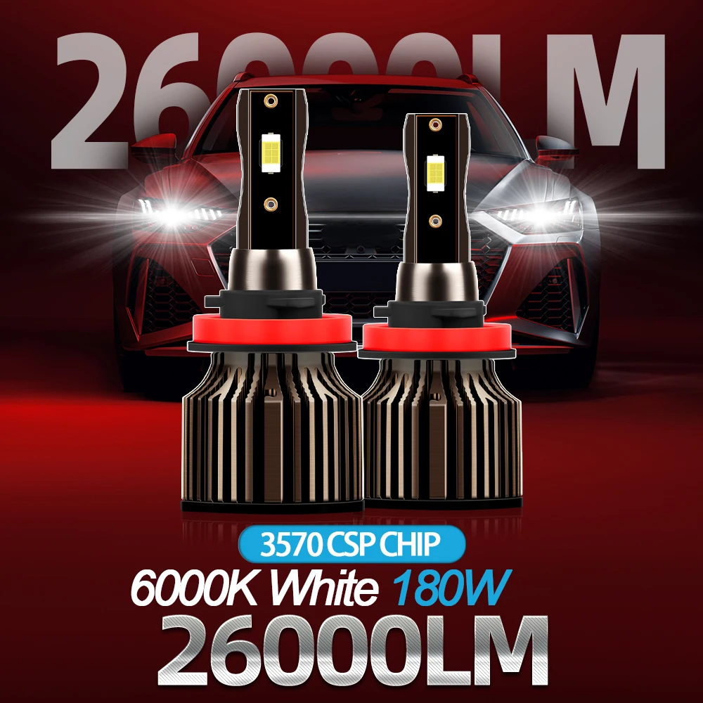 

2Pcs LED Headlight H4 H7 H11 9005 HB3 9006 HB4 H1 Auto Headlamps Bulbs 180W 26000LM H13 9004 Super Bright 6000K 12V Fog Lamps