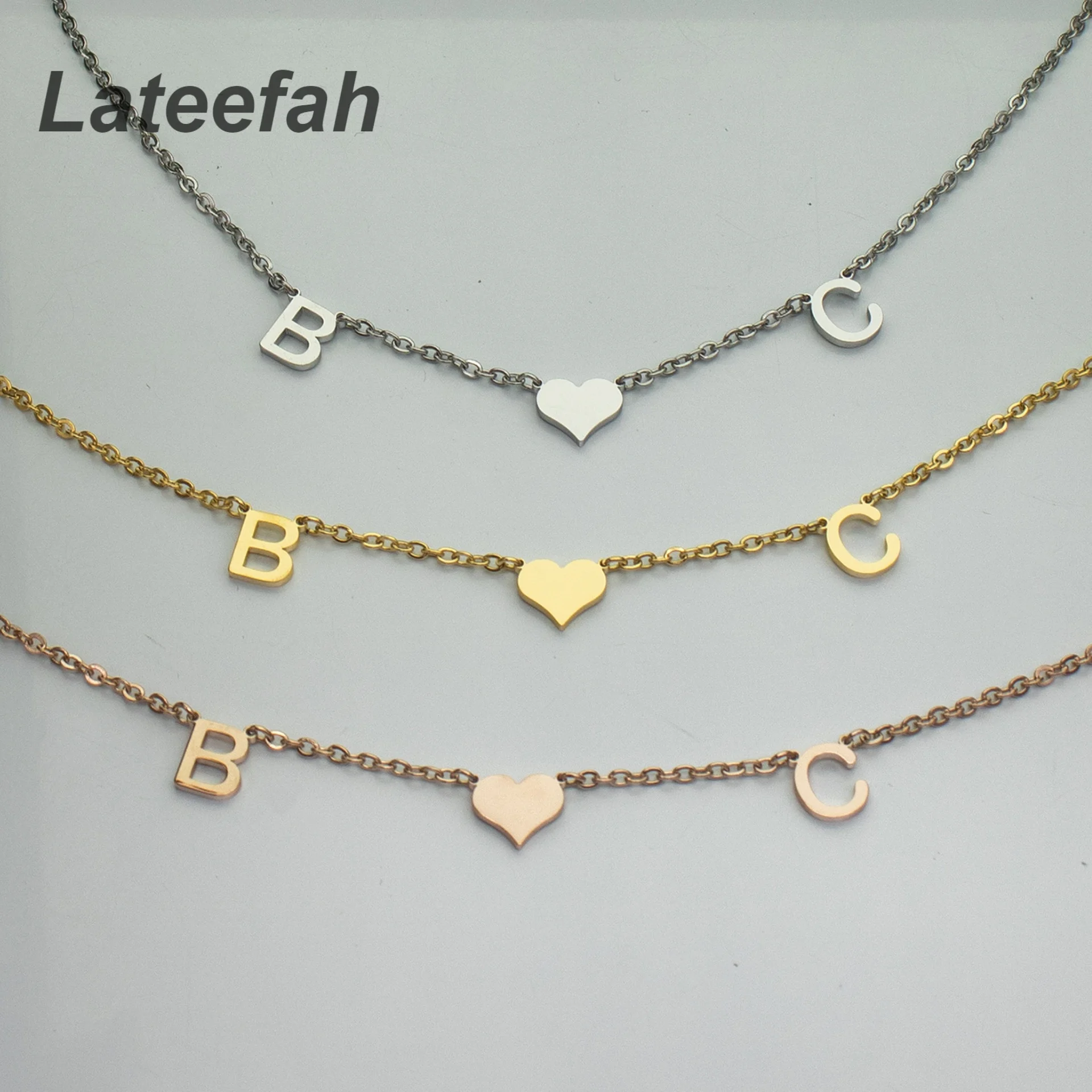 Lateefah Private Custom DIY Stainless Steel Alphabet Letter Necklace Customized Name Charm Necklace Initial Letter Necklace custom wholesale white metal plates aluminum stainless steel covers it names card private labels