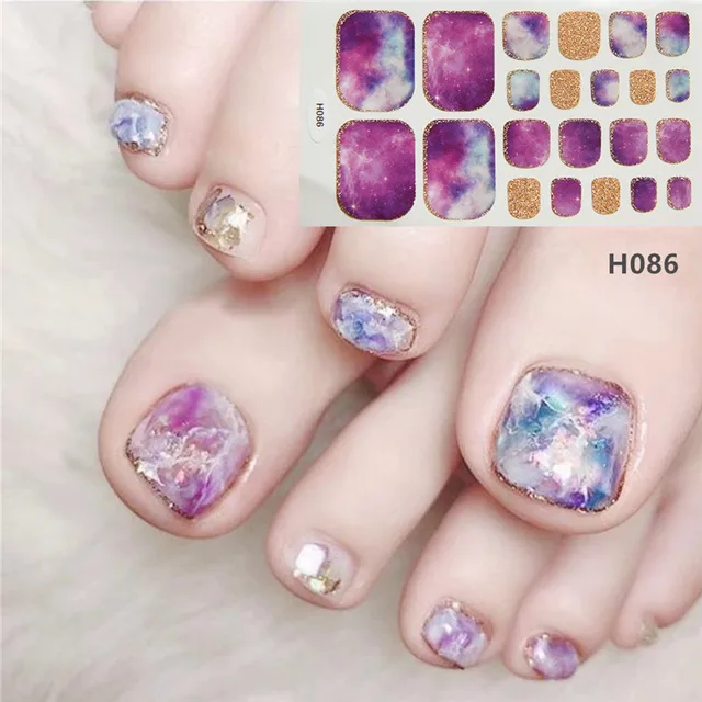 22tips Korea Toe Nail Sticker Wraps Adhesive Decals Toenail Polish Strips DIY Pedicure Foot Decals Manicure Women H086