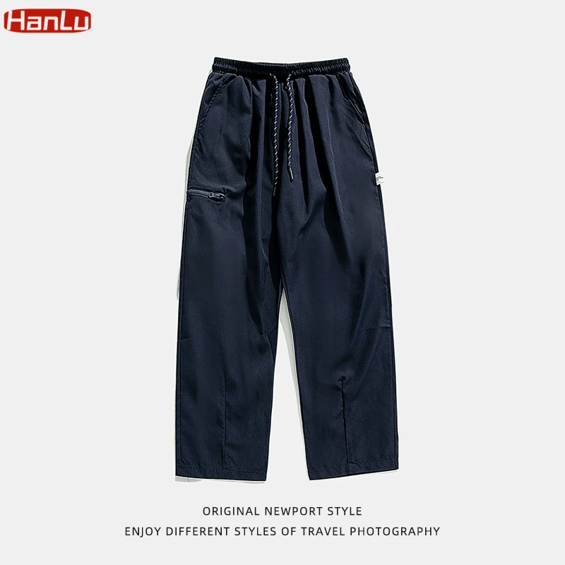 Oversized Y2K Clothes Men\'s Navy Cargo Baggy Wide Leg Zip Pants Trousers Drawstring Streetwear Sweatpants Trousers For Men