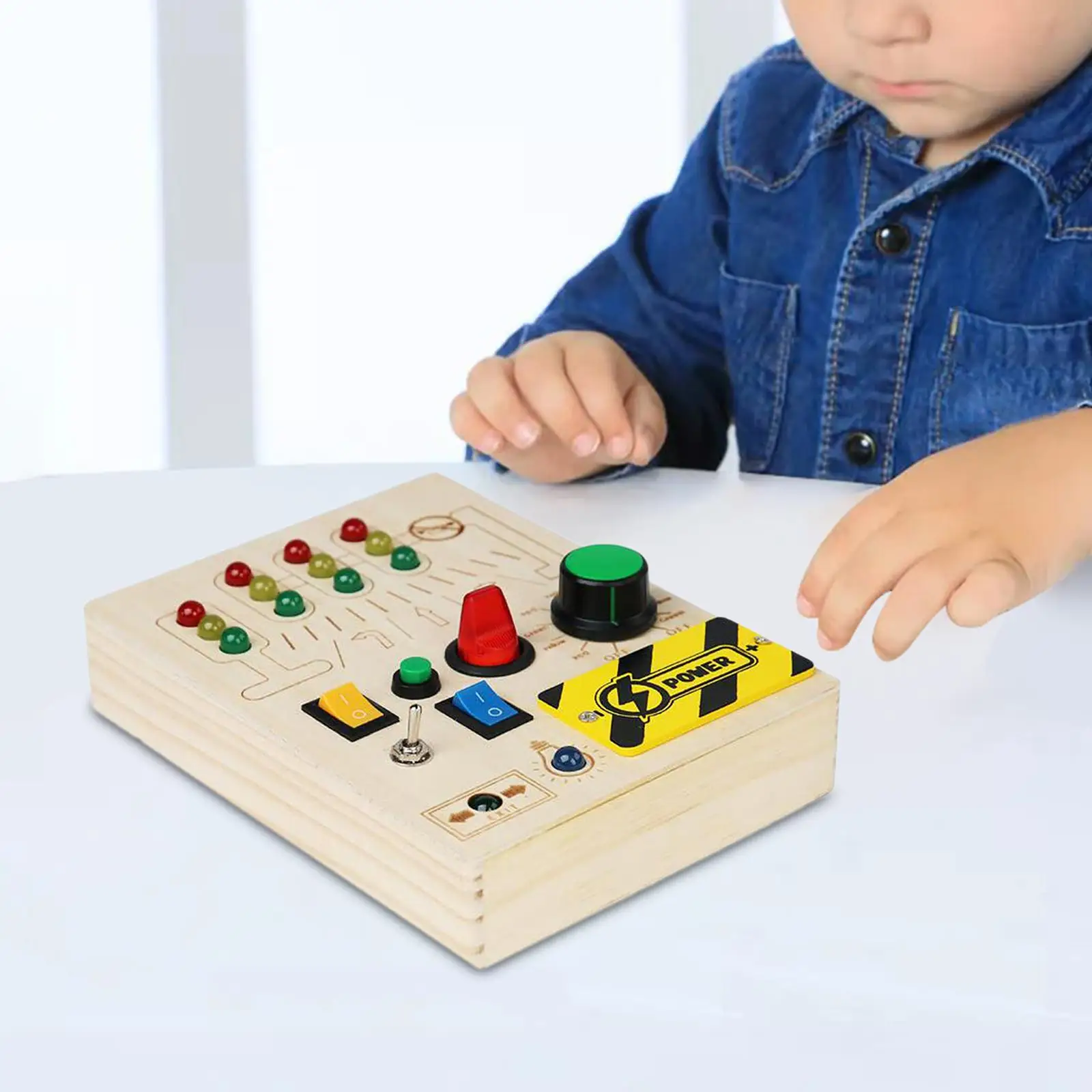 

Wooden Busy Board with LED Light Fine Motor Skills Busy Board Travel Toys