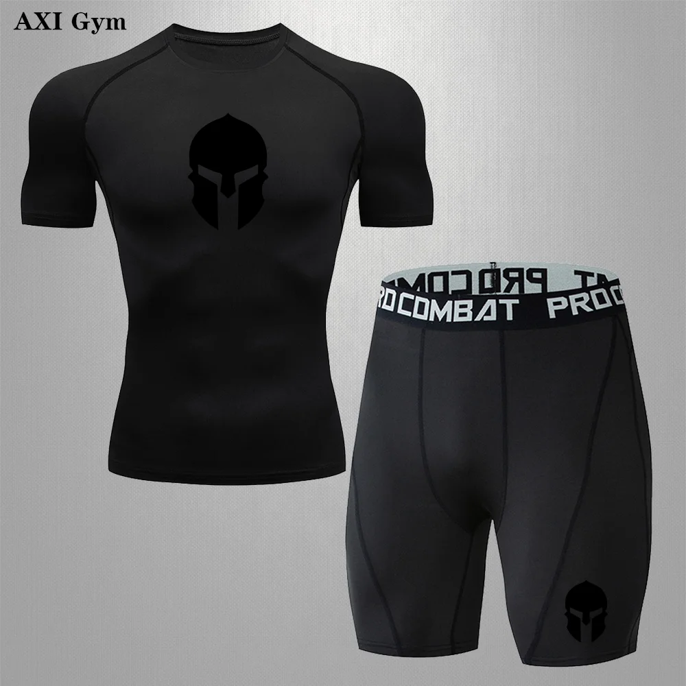 

Men's High Quality Sports 2 Piece Compression Quick Dry Running Suit Gym MMA Fitness Sports Suit Shaping Stretch Sports T-Shirt