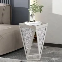 Silver Mirrored End Table, Crystal Inlay Side Table Accent Table, Small Mirrored Coffee Table for Living Room 1
