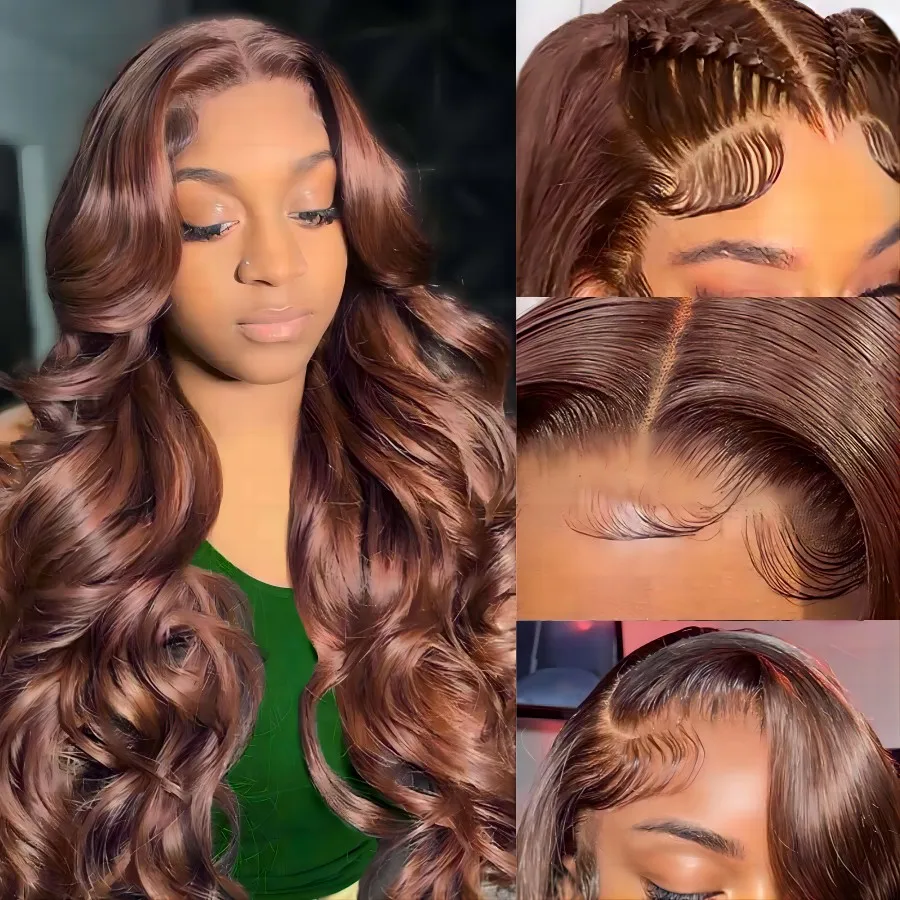 Brown Body Wave Lace Front Wigs Human Hair HD Transparent Lace Frontal Briazilian Human Hair Colored Wigs Preplucked For Women