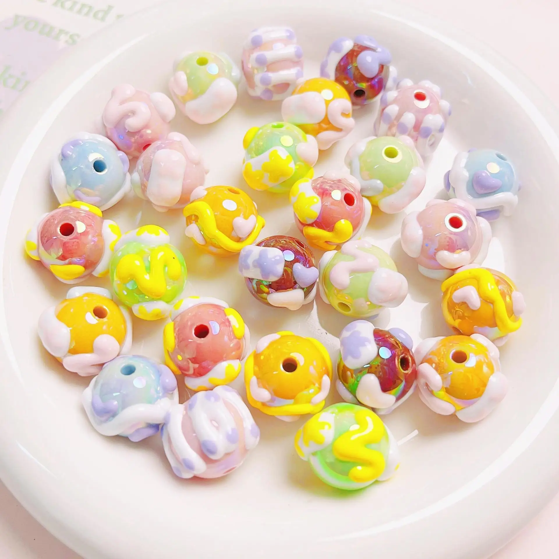 

Fresh New Hand Painting Oil Drop Polka Dots Stripes Style Round Gumball Bubblegum Jewelry Beads For Bracelet Making 16mm 30pcs