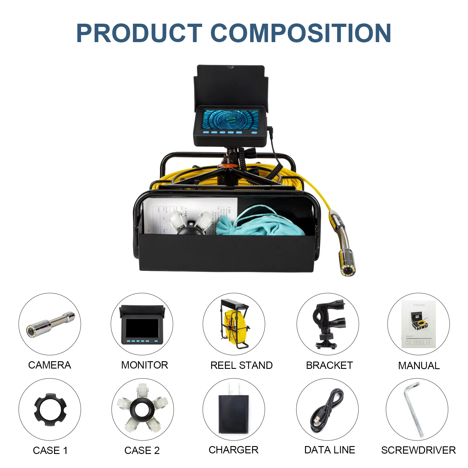Sewer Pipe Inspection Camera DVR 16GB Video Recording,SYANSPAN Drain Industrial Endoscope Waterproof  8500MHA Battery 20/30/50M 6