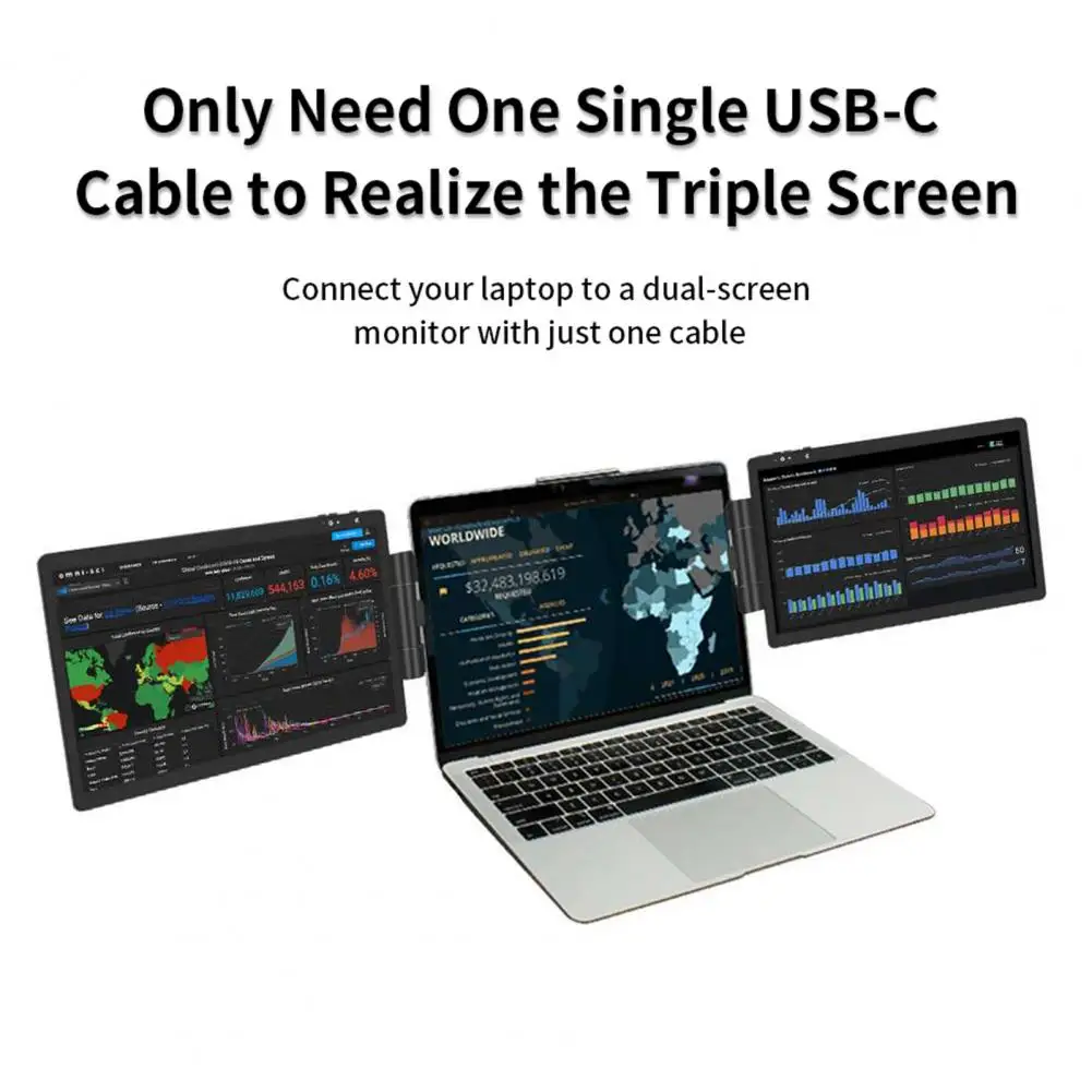 

12 Inch Portable Triple-screen Monitor Laptop Expansion Screen 1920*1080 Resolution Easy Installation For 13-17 Inch Laptop