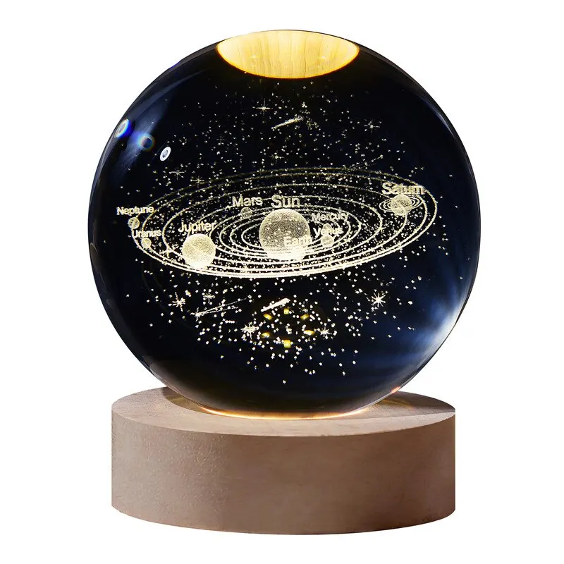 6cm 3D Crystal Ball Crystal Planet Night Light Laser Engraved Solar System Globe Astronomy Birthday Gift Home Desktop Decoration 5