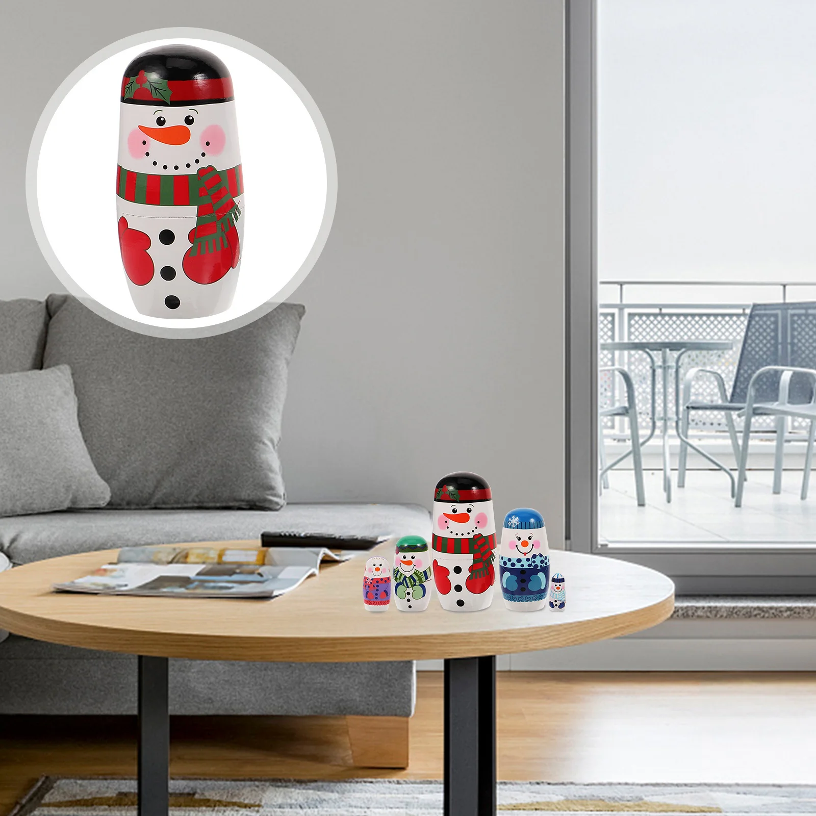 

Christmas Wooden Russia Dolls Handmade Matryoshka Wooden Stacking Nested Set Snowman Figurines Cartoon Pattern Nesting