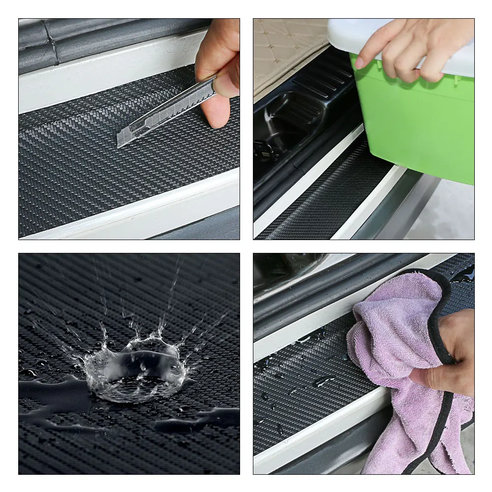 Carbon Fiber Texture Anti-Scratch Car Trunk Sill Sticker Decal Accessories