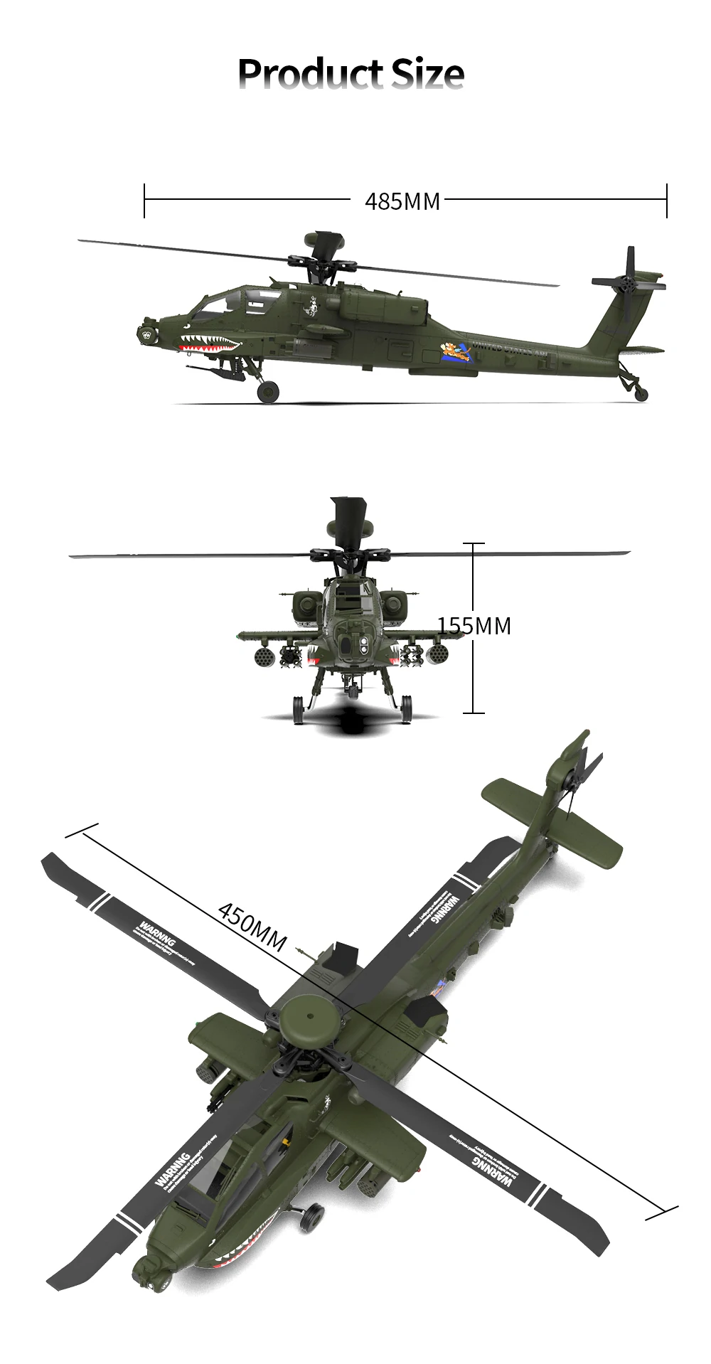 Eachine E250 AH-64 Apache 2.4G 6CH 3D 6-Axis Gyro Dual Brushless Motor 1:32 Scale Flybarless RC Helicopter Compatible With Futaba S-FHSS Protocol