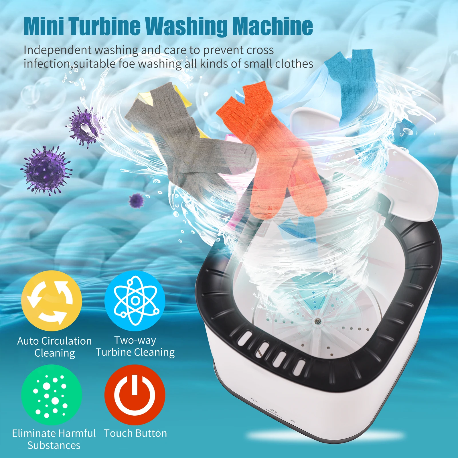 Mini Portable Washing Machine Laundry Full Automatic Dormitory Travel Underwear Washing Machine 2L Capacity Turbin e Washer