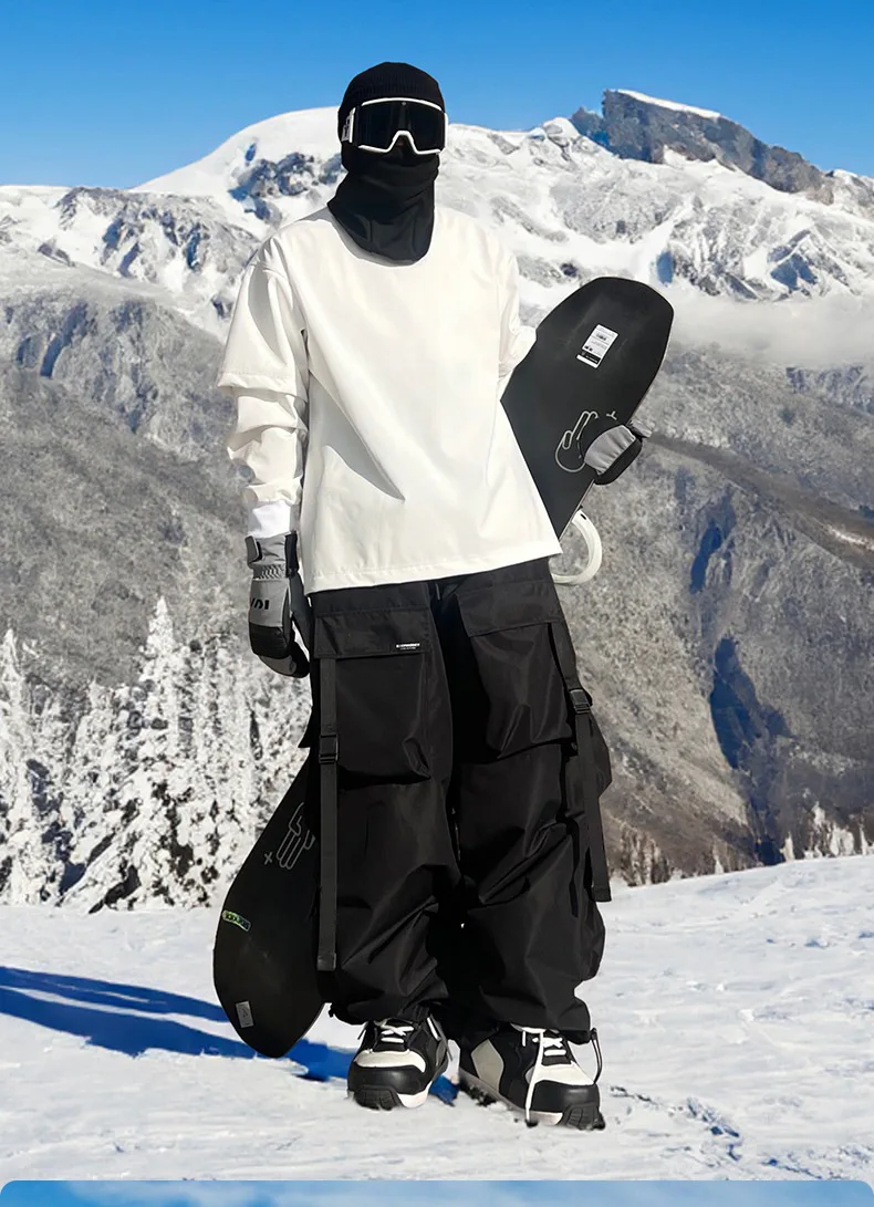 Men and Women's Oversized Ski Pants Waterproof Breathable Thermal Fleece Lining Snowboard Winter Overalls  Pants 2