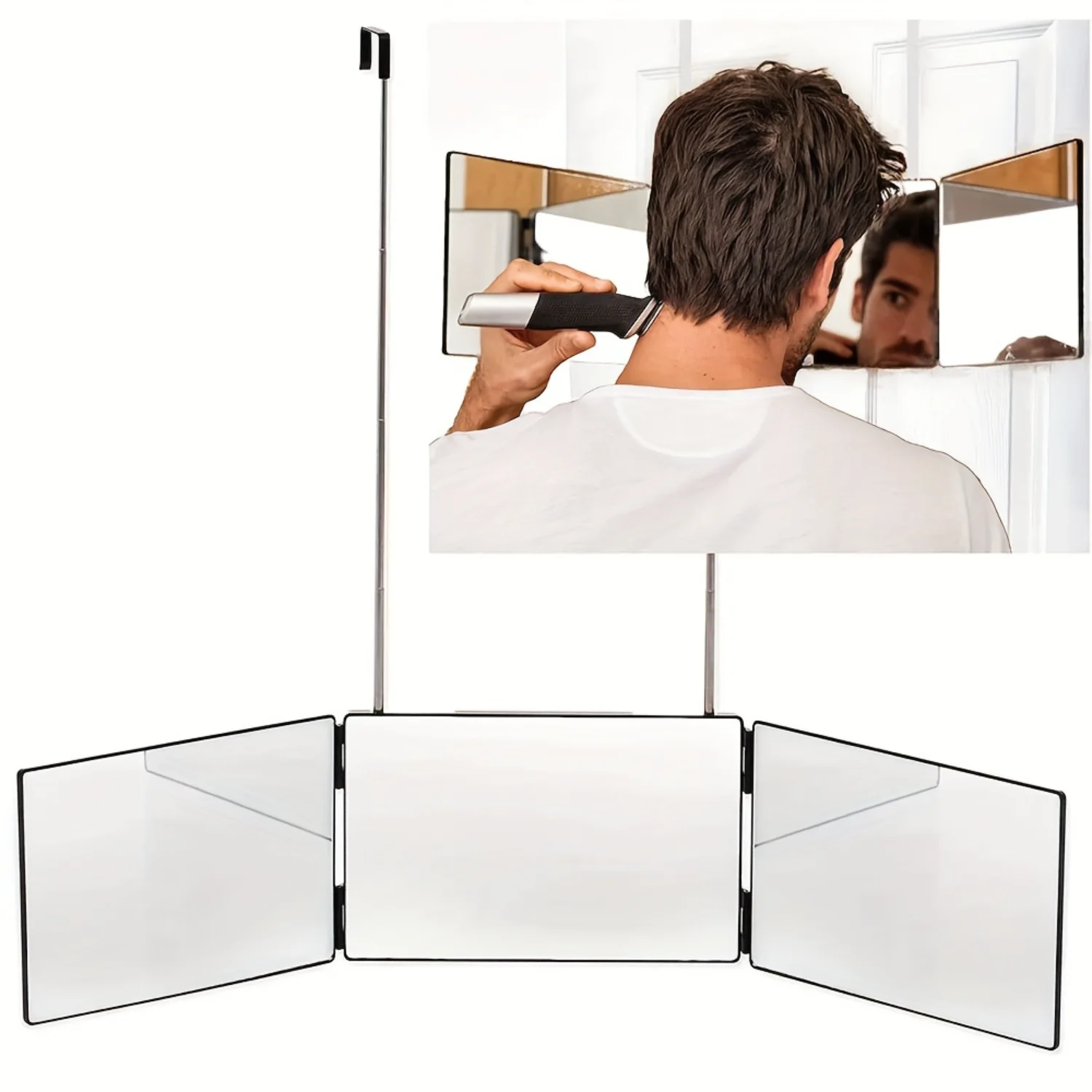 3 Way Hair Cutting Mirror with Adjustable Telescoping Hook for Makeup and Styling