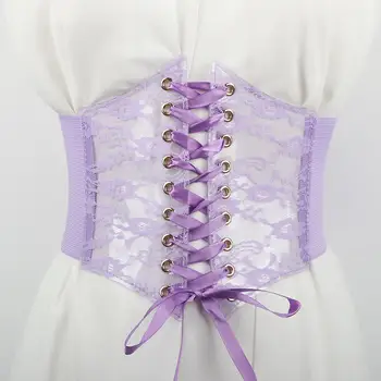 Fashion Women Waist Corset Flower Embroidery Elastic Waistband Black White Red Pink Wide Lace Slimming Body Belts Cummerbunds