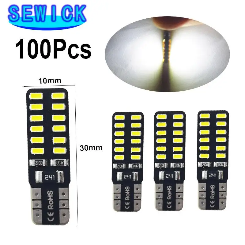 100 шт. автомобиль T10 светодиодный 194 168 W5W 3014 SMD 24 автомобильный габаритный фонарь