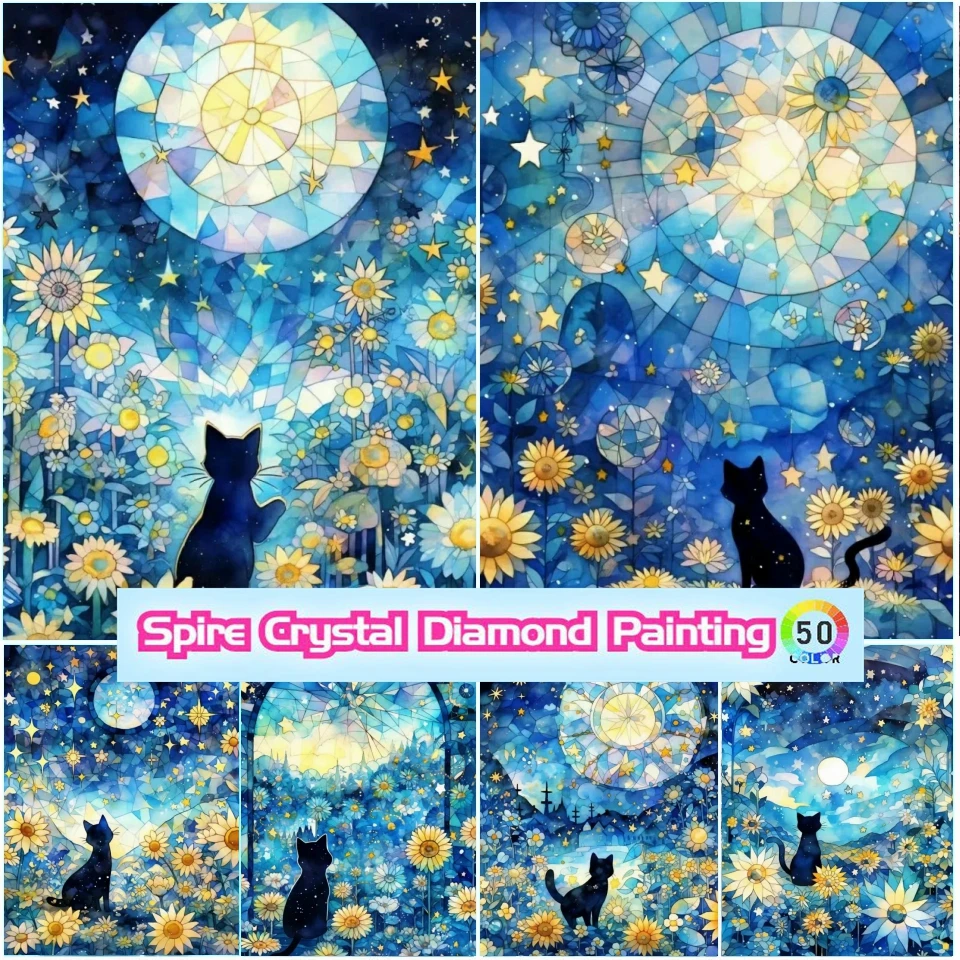 

Flower Crystal Diamond Painting Kits Embroidery Moon Sunflower Black Cat Picture Cross Stitch Mosaic Home Decor Children's Gift