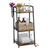 3-Tier Bathroom Organizer with Charging Station USB Ports and Hair Dryer Holder Multi-Functional Storage Shelf Home Use 2
