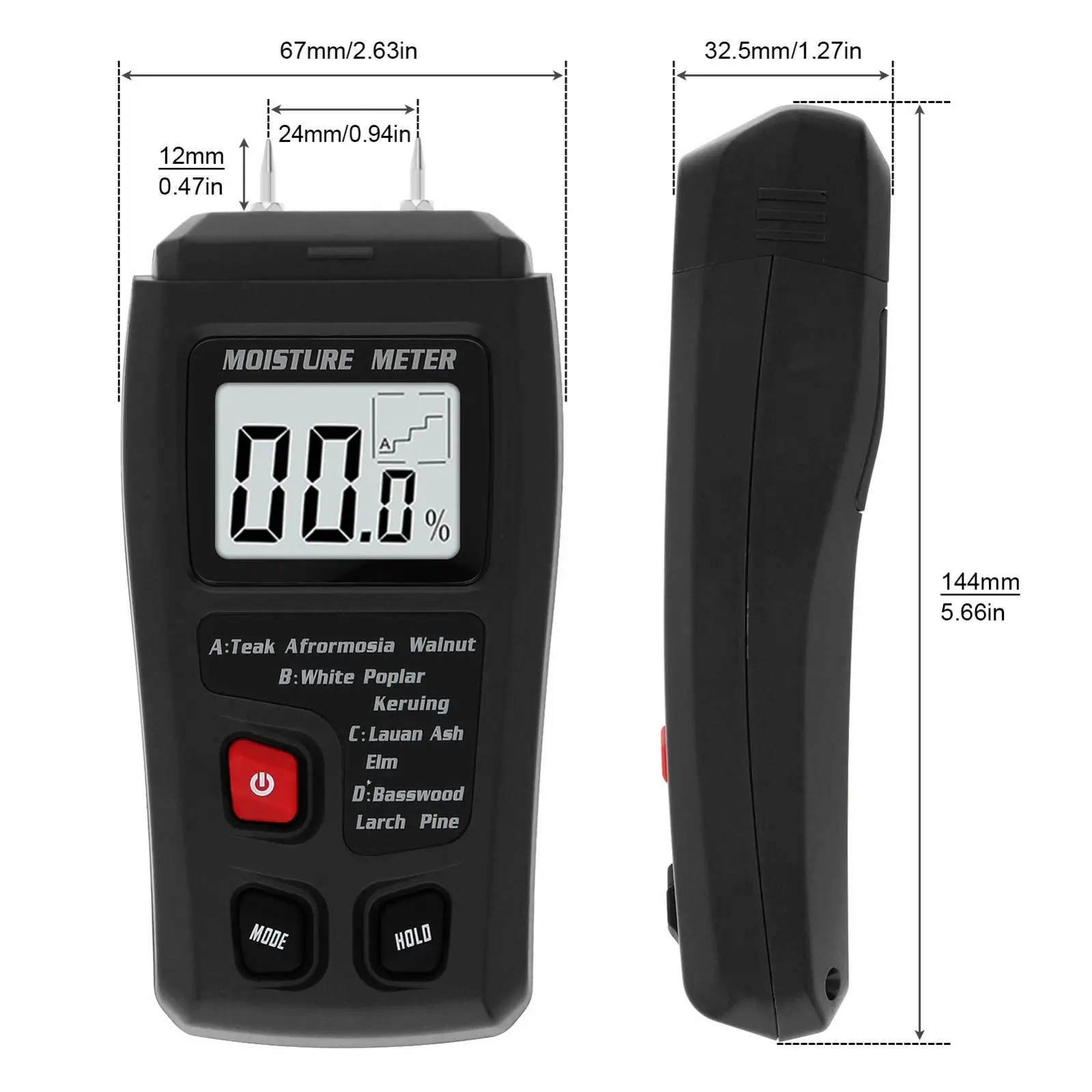 Wood Moisture Meter Moisture Meter 0-99.9% Two Pins Digital Wood Moisture Meter Wood Humidity Tester Hygrometer Timber Damp Detector LCD Display