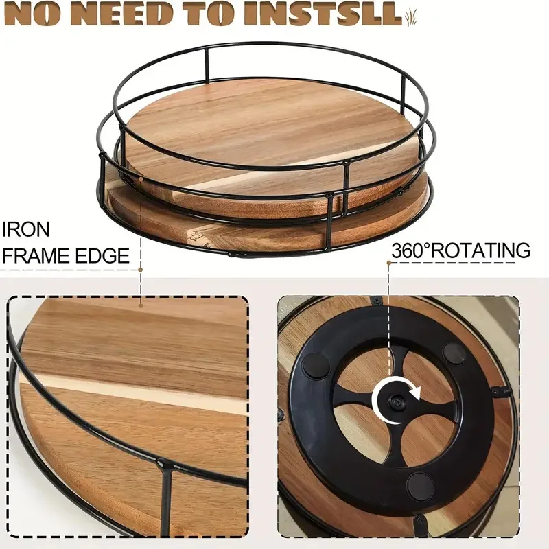 Wooden Storage Rack Rotating Tray Organizer For Cabinet Kitchen Countertop Spice Storage Sundries Organizer Home Supplie