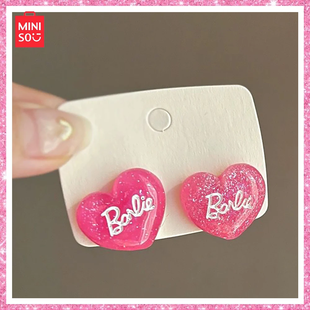 2023 New Miniso Barbie Sweet Y2K Girls Pink Love Letter Fashion Holiday Orecchini Fashion Birthday Halloween Christmas Gift