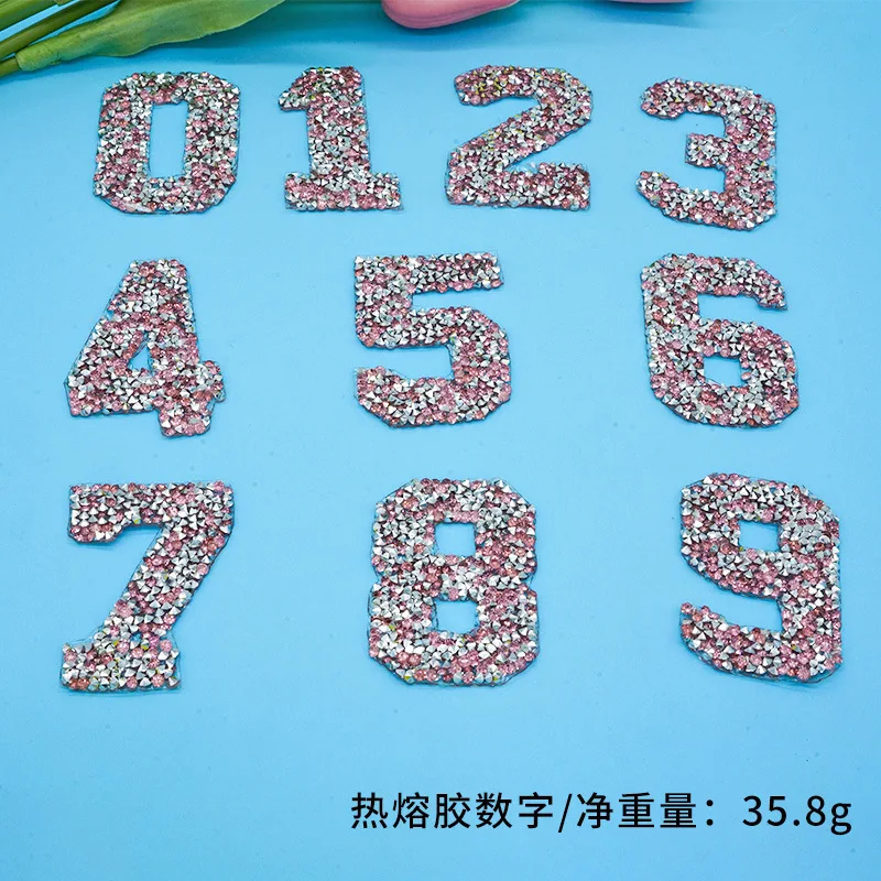 Description Picture 3 of item1PC Rhinestone Pink Alphabet Letter Number  Iron On For Clothing Badge Paste For Clothes Bag Shoe DIY Stripes