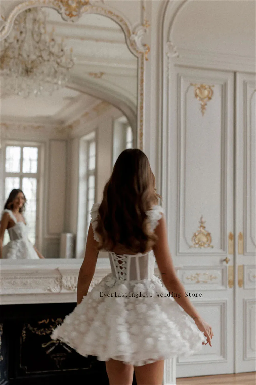 Modern Two Straps Full Lace Flower Short/Mini Wedding Dresses for Women Custom Made Formal Bridal wedding dresses