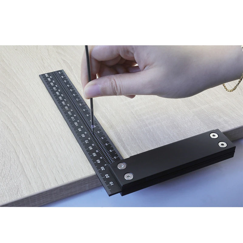200 MM L-scale Woodworking Scriber Hole Scriber Aluminum Right Angle Marking Gauge Measuring Tool