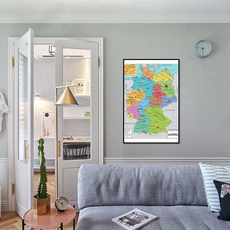 42*59cm The Germany Map In German Wall Decorative Print Canvas Painting Art Poster Living Room Home Decor School Supplies