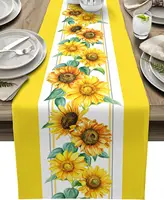 Yellow Sunflower Linen Table Runner Watercolor Summer Flower Washable Dresser Scarf Table Decor Wedding Dinning Home Party Decor 1