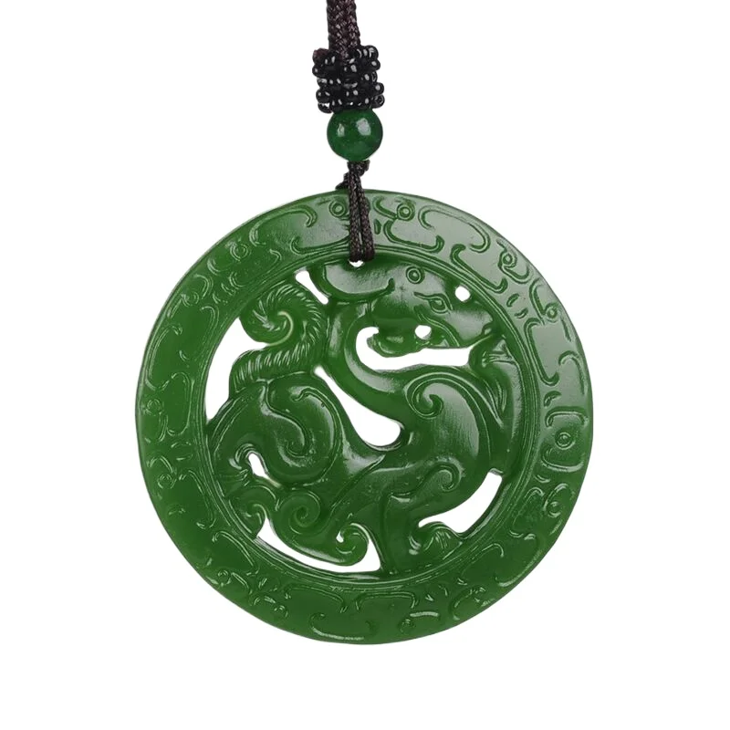 Natural Hetian Jasper Retro Dragon Jades Pendant Genuine Fine Carved Hollow Dragon Men & Women Pendant Necklace Holiday Gift pendant necklace jasper pendant