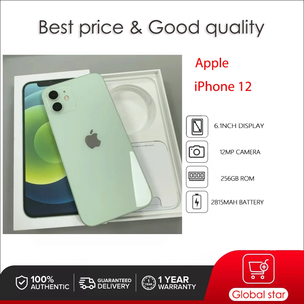 

Original Apple iPhone 12 5G Face ID Unlocked Used IOS A14 6.1" 64/128/256GB ROM Hexa-core 2815mAh Cellphone 12MP Smartphone