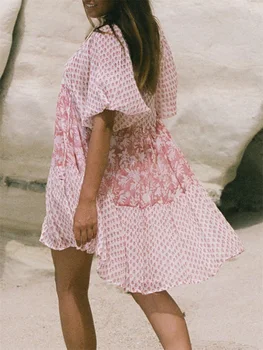 Women s Boho Style V-Neck Sleeveless Floral Print Maxi Dress with Ruffle Hem and Tie Waist Belt for Summer Beach Party Casual 2