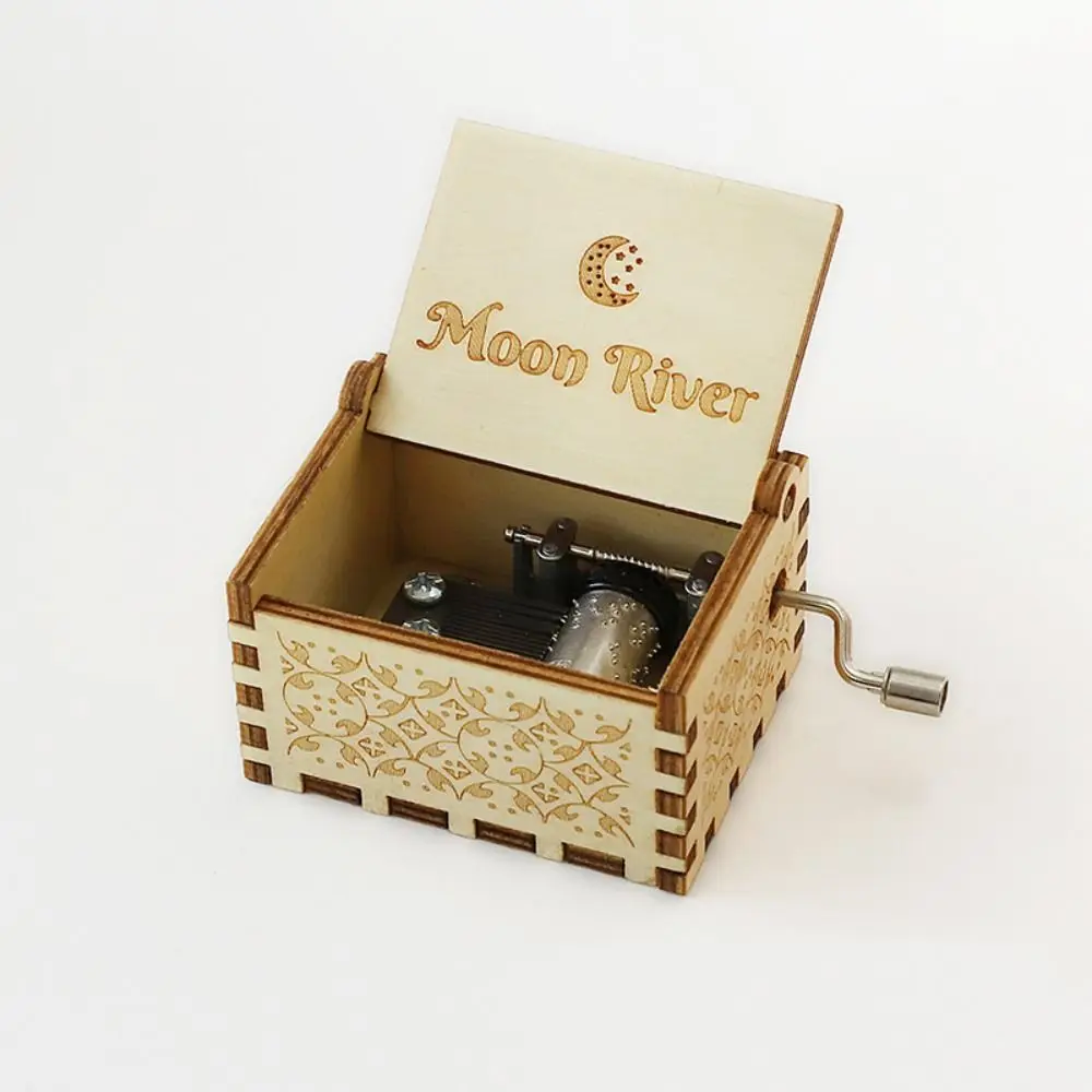 Classical Wooden Music Box Valentine's Day Crafts Hand Crank Carved Musical Box Fashion Gift Home Decoration 3