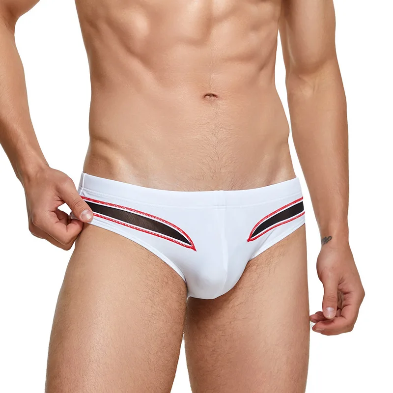 

European And American New Men's Swimming Trunks Hollow Stitching Low Waist Quick-Drying Small Triangle Swimming Sports Shorts