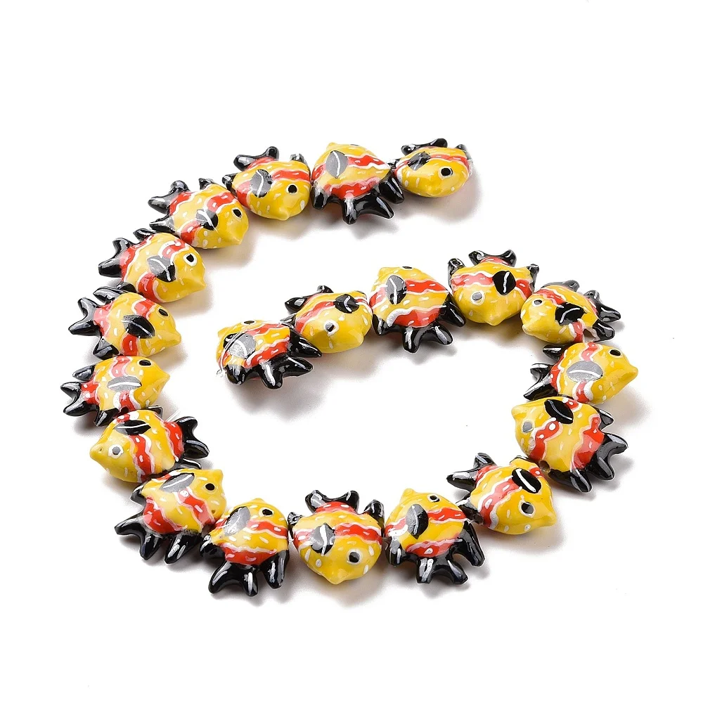 Pandahall 20 Stück handgefertigte Porzellan-Fischperlen, mehrfarbige Keramikperlen 17-22x21-22x7-7,5 mm mit 2 mm Loch für DIY-Schmuckherstellung – Detail 6
