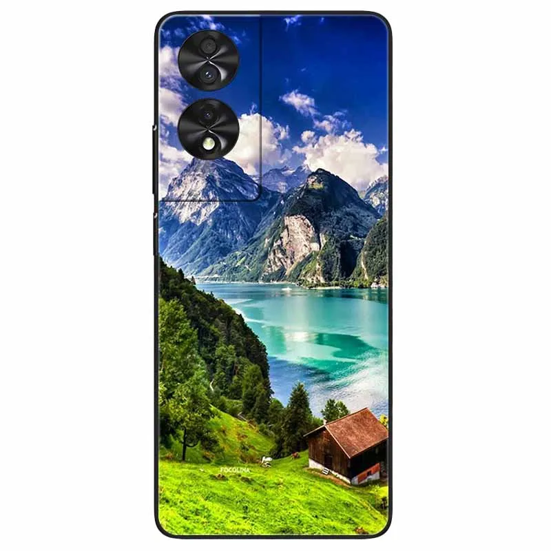 Marble Silicone TPU Phone Case - Soft Black Cover, 6.78''