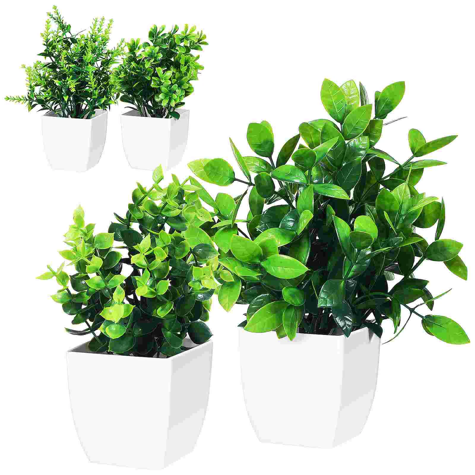 

4 Pcs Green Plants Artificial Decor Faux Potted Succulent Planters Decorations Small in Pots Plastic Indoor Decorative for Home