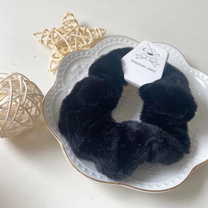 korean hair clips Warm Soft Hair Scrunchies Furry Elastic Hair Band Women Girls Ponytail Holder Hair Rubber Band Hair Ties Hair Accessories butterfly hair clips Hair Accessories