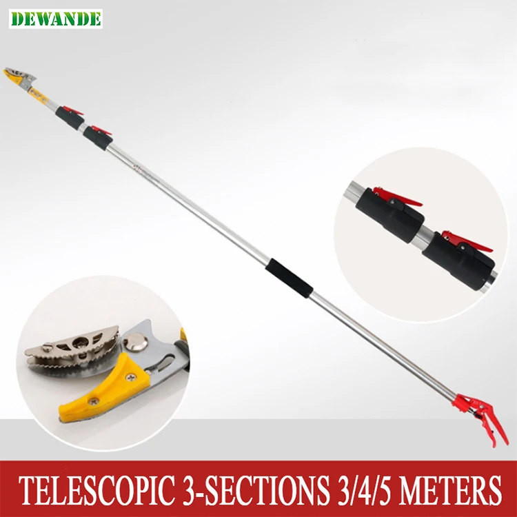 Extendable Pole Telescopic Long Reach Fruit Picker Aluminum Handle Shears Industrial Grade Pruner Garden Scissors