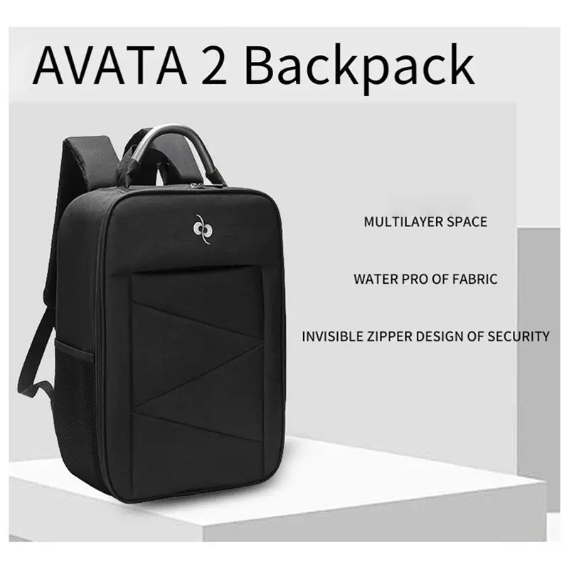 Sac de transport DJI Avata 2 porté en sac à dos, avec sangles réglables, idéal pour déplacements.