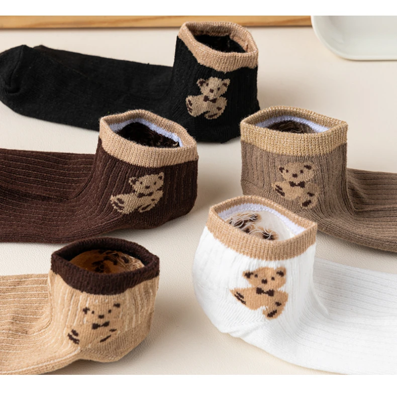 Cute Teddy Bear Short Socks - Casual SpringSummer Boat Socks