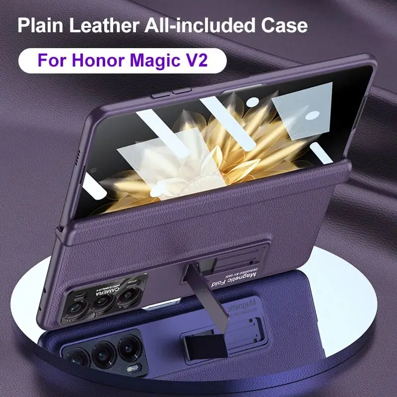Leather Case with Magnetic Hinge - Shockproof Protective Bracket Cover