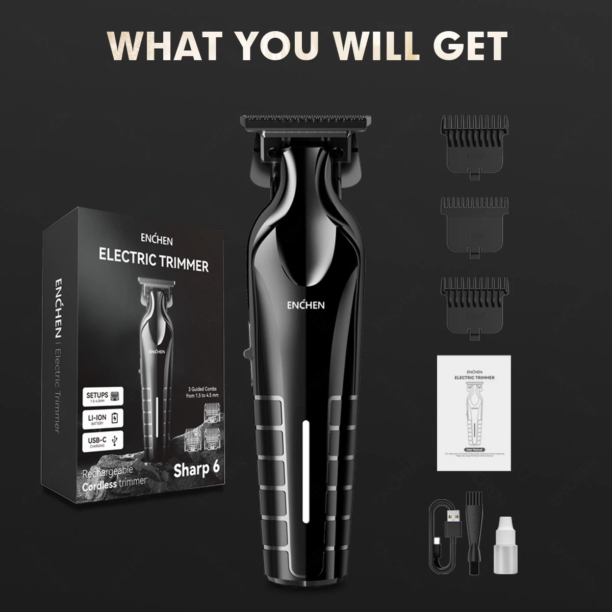 Rifinitore multifunzione elettrico ENCHEN Sharp 6 con lama a T a zero gap e motore potente da 5000 giri/min. Il regalo perfetto._voghion.com