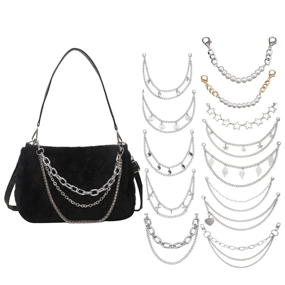Multi-layer Metal Bag Chain DIY Handles Butterfly Heart Star Pendant Shoulder Bag Chain Replacement Accessories Pearl