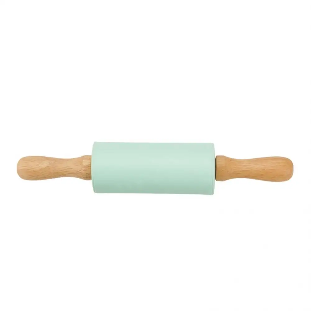 Non Stick Long Wooden Handle Silicone Rolling Pin Fondant Cake Baking Tools 
