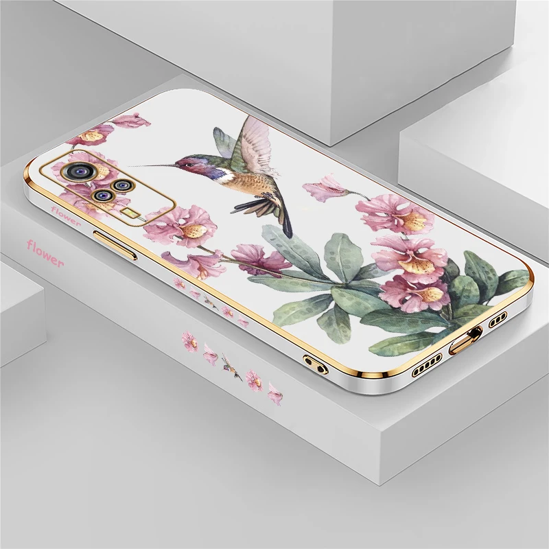 Charming Bird & Flower Design Soft Silicone Plating Phone Case