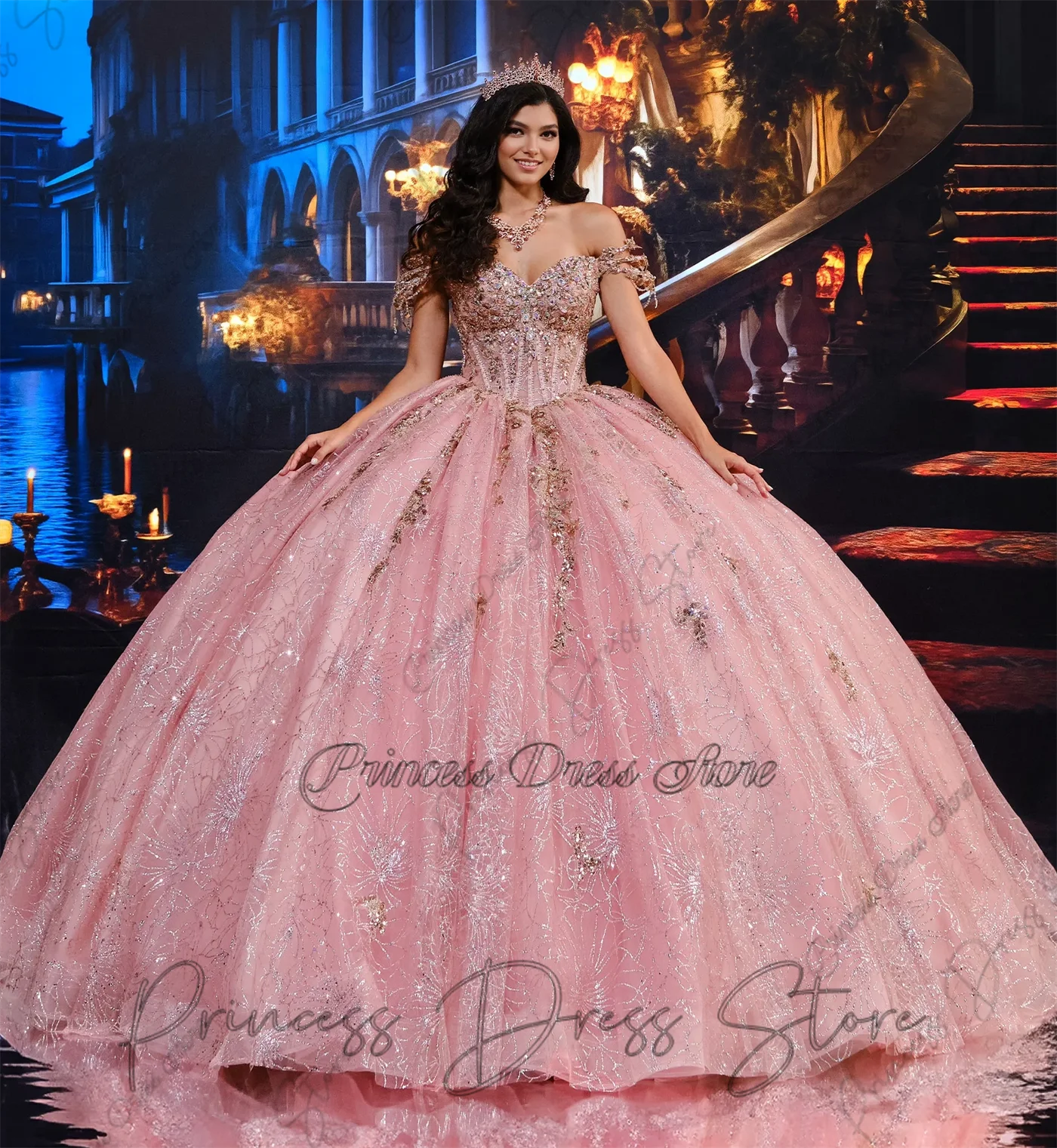 Sparkly Mexico Princess Quinceanera Dress Beads Sequins Appliques Ball Gown Birthday Dress Vestidos De 15 A&ntilde;os Customized