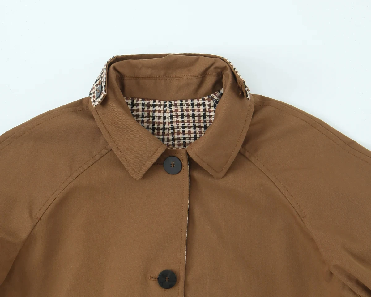 KONDALA Urban Vintage Trenchcoat Damen Herbst Winter Braun Reversible Wear Langer Mantel 2025, modischer, eleganter Damenmantel für den Pendelverkehr – Detail 5